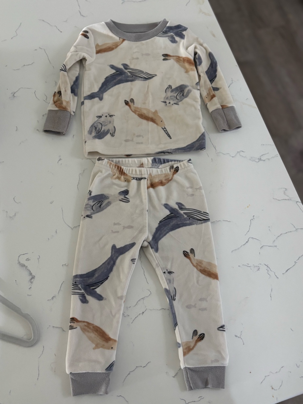 Carter's Cream Kids Pajama Set with Navy Whale & Tan Narwhal Prints